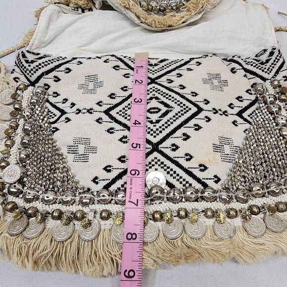 SHASHI Alexa Clutch Multi Beaded Fringe Charm Boho Crossbody Bag - Picture 9 of 12